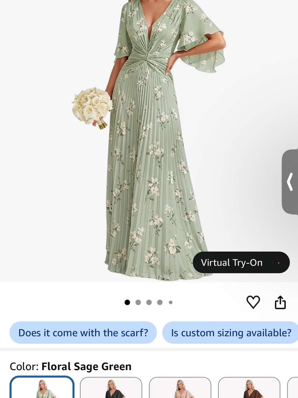 Amazon Floral Sage Green Twist-Front Maxi Dress